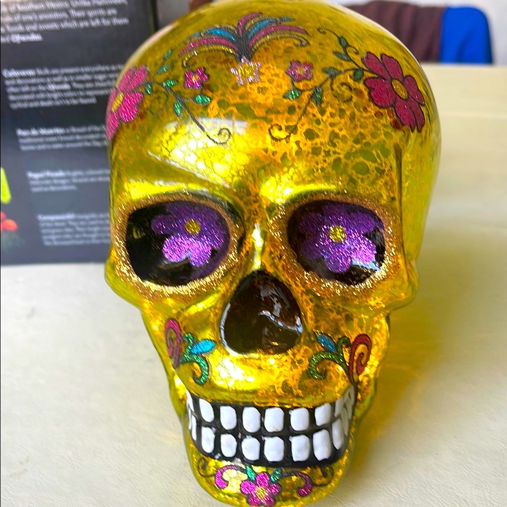 Day of the Dead  lighted skull# - Green and Purple